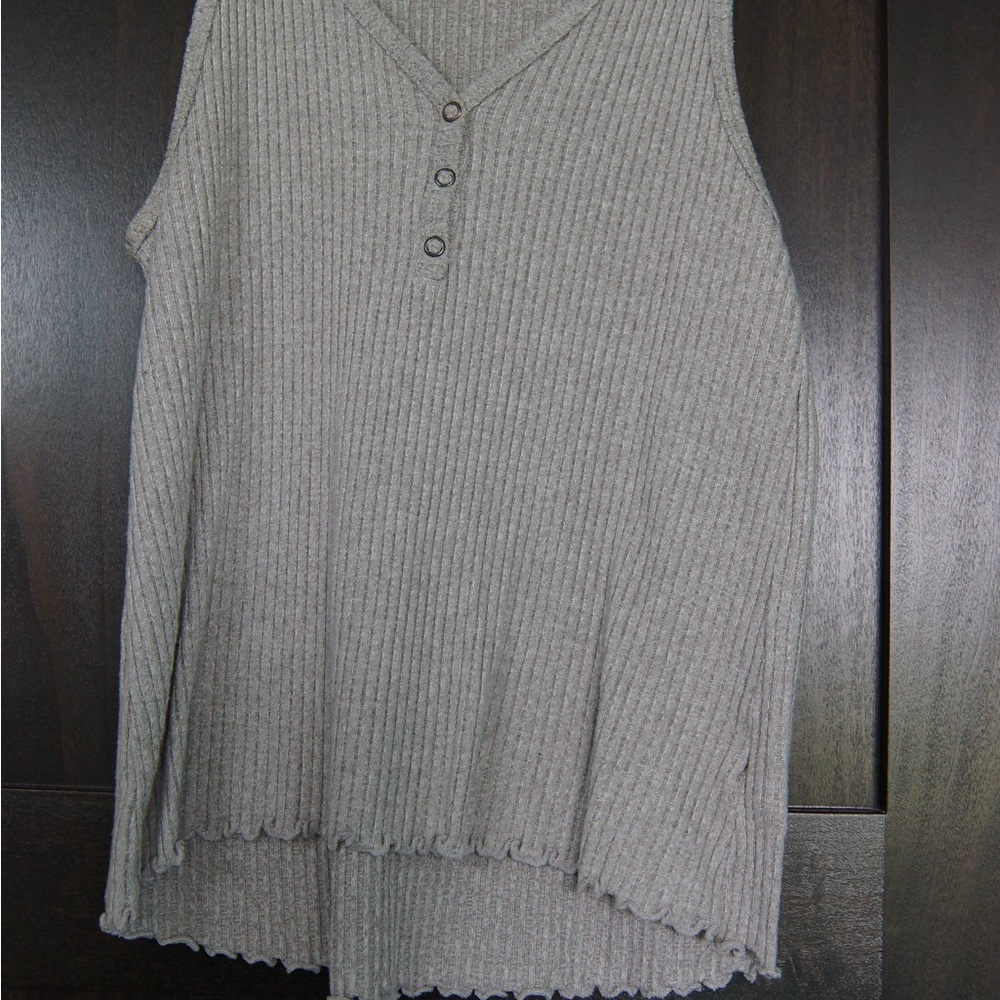 American Eagle Outfitters Gray Ribbed Asymmetrical Tank Top